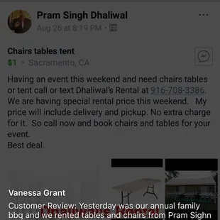 One of my customers reviewed on Facebook