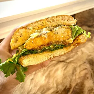 Vegan Spicy Big Cluckers- Buffalo: Fried Chick&apos;n, Buffalo Sauce, Ranch, Celery, Pickled Red Onion, Lettuce