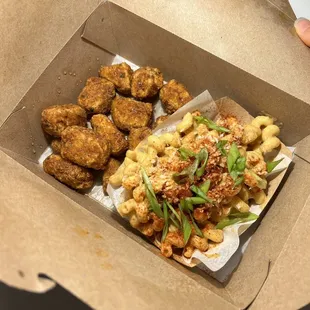 adult chick&apos;n nuggets and mac n cheese
