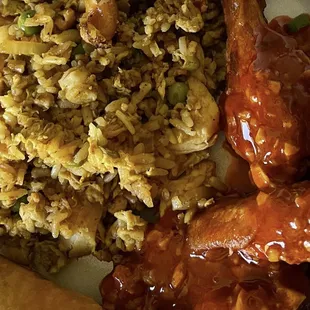 Pineapple Fried Rice Along with Chicken Wings