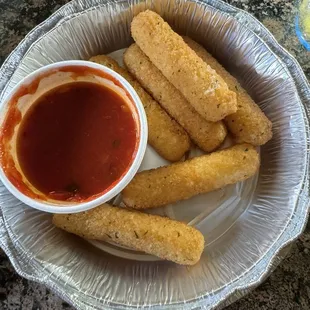 Typical mozzarella sticks that can be purchased at a fast food restaurant
