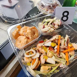 Combo pick 3! $19.90  Spicy Shrimp, seafood salad , octopus salad