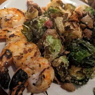 Brussel sprouts and grilled shrimp