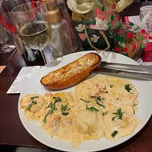 Lobster Ravioli, with bits of lobster meat in the sauce too. Delicious!
