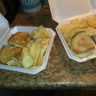 a sandwich and chips