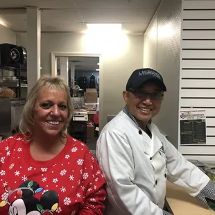 Di and Sam enjoying cooking at the deli!