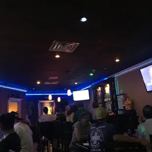 a group of people sitting at a bar