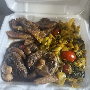 Moxtails, plantain and Steamed Cabbage n Kale