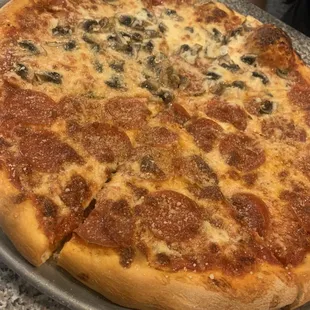 50/50 pepperoni/mushroom.