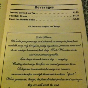 a menu for a restaurant