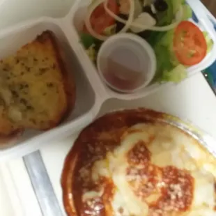 Lasagna side salad and garlic bread