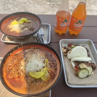 "Birria Ramen" and jerk chicken bao