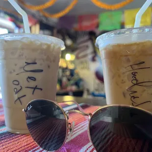 Mexican mocha w/ Oatmilk + Horchata Latte iced