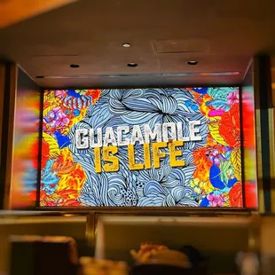 a large screen in a restaurant