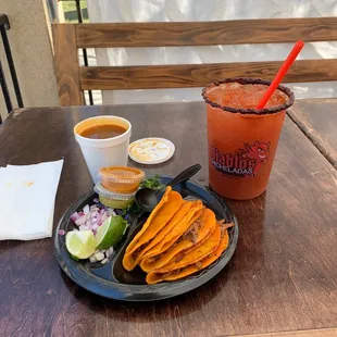 Birra tacos with a pineapple michelada mix