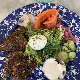 Smoked salmon and soft egg plate