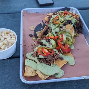 Pulled pork nachos; Mac and cheese wasn't great imo.