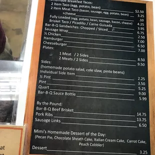 menu