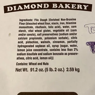 the label of a bag of bread