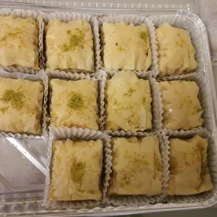 a tray of baklaa squares