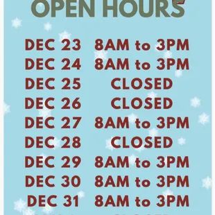 Holiday Hours!
