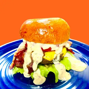 Diamond Burger (Beef or Lam) comes with a slice of gyro and Lam bacon