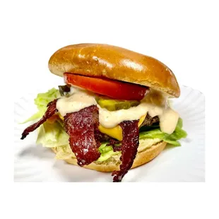Halal beef bacon burger