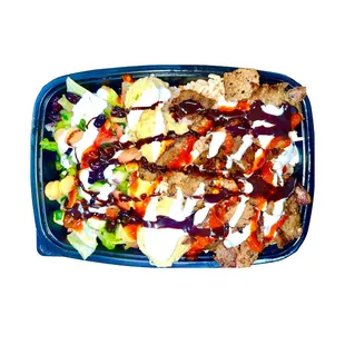 gyro rice platter, gyro over rice, Rice platters, New York style.