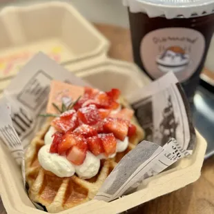 strawberry cream cheese croffle and cold brew