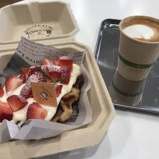 Strawberry croffle and cortado