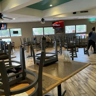 tables and chairs in a restaurant