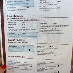 the menu for the restaurant