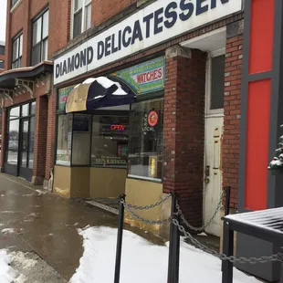 the entrance to a restaurant