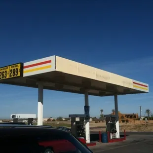 a gas station with a gas pump