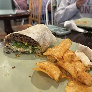 Taco/burrito with house chips!