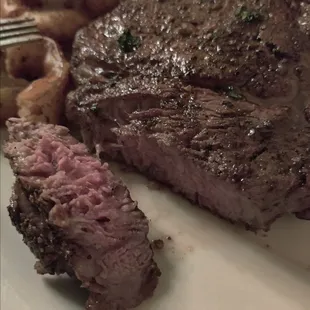 Medium Rare +, perfect, hand cut and juicy. I may never order anything else.