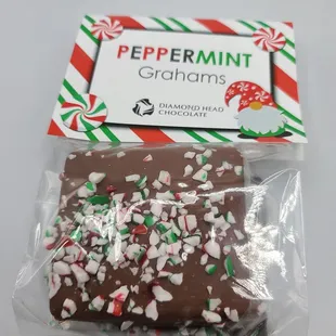 Peppermint grahams, a mix of three dark- and milk chocolate covered
