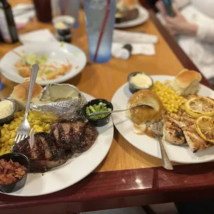 Steak, dinner, special and lemon chicken plate