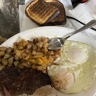 Steak and eggs with sourdough toast