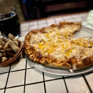 a pizza and peanuts