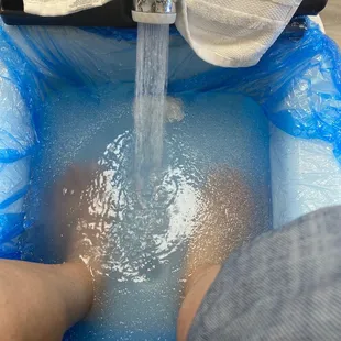 Luxury pedicure with my feet in moisturizing jelly...so fun!