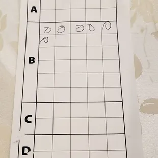 Dim sum tally sheet
