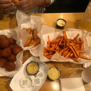 Hush Puppies, Sweet Potato Fries and mozzarella stick