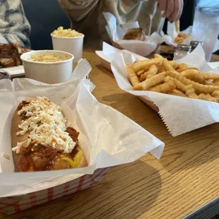 Soy hotdog and fries