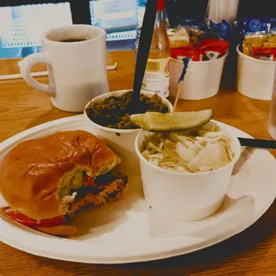 Salmon BLT plus green beans and slaw