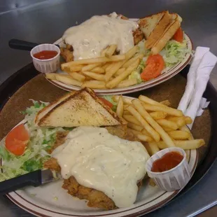 two plates of food on a table