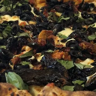 Burned and charred pizza
