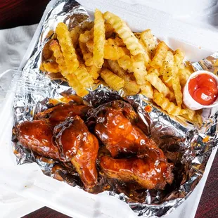 chicken wings and french fries