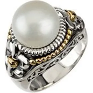 Rare size high quality pearl  ring set in  sterling silver and 18K gold.