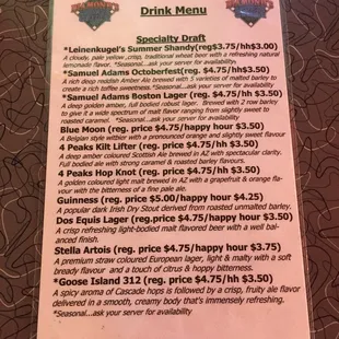 Drink specials on Sundays